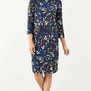 J Jill Multi-color Watercolor Floral Midi‎ Dress 3/4 Sleeve Women Size Medium P